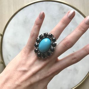 Turquoise and Black Vintage Statement Ring